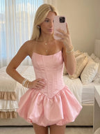 Strapless Satin A-Line Homecoming Dress with Pleated Design