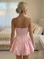 Strapless Satin A-Line Homecoming Dress with Pleated Design