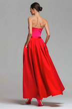 Elegant A-Line Maxi Dress with Sweetheart Neckline | Colorblock Design for Timeless Style