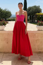 Elegant A-Line Maxi Dress with Sweetheart Neckline | Colorblock Design for Timeless Style