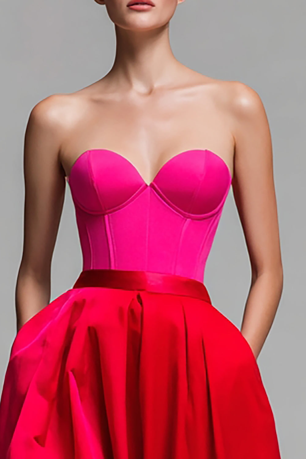 Elegant A-Line Maxi Dress with Sweetheart Neckline | Colorblock Design for Timeless Style