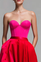 Elegant A-Line Maxi Dress with Sweetheart Neckline | Colorblock Design for Timeless Style