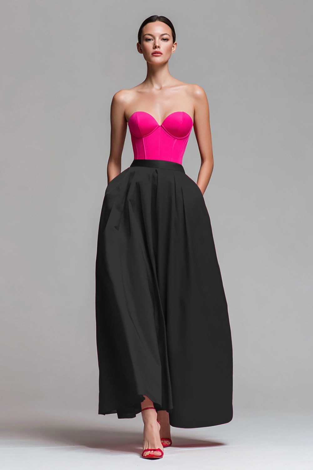 Colorblock maxi gown skirt and hem detail