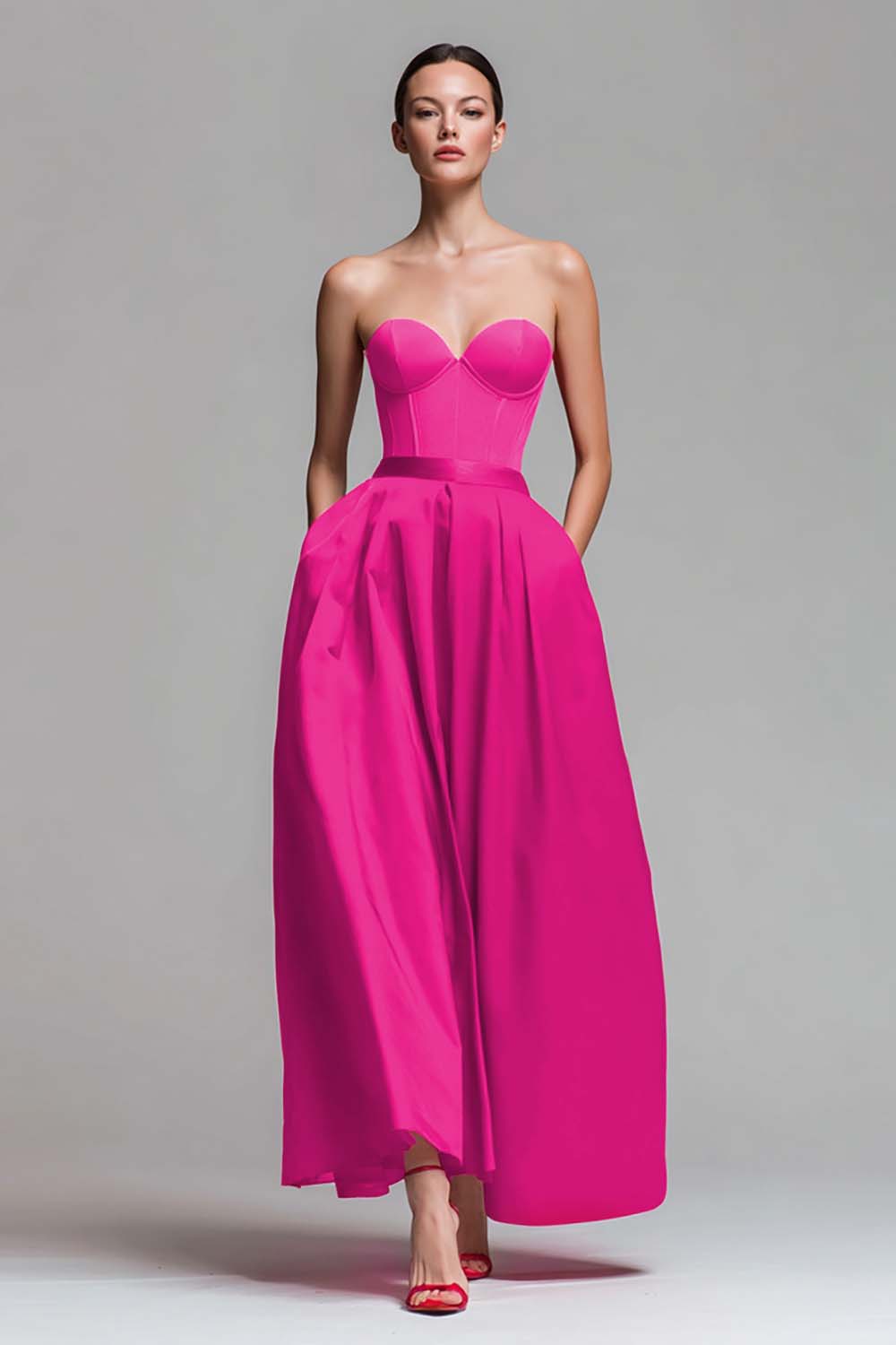 Sweetheart neckline colorblock maxi dress shown with heels