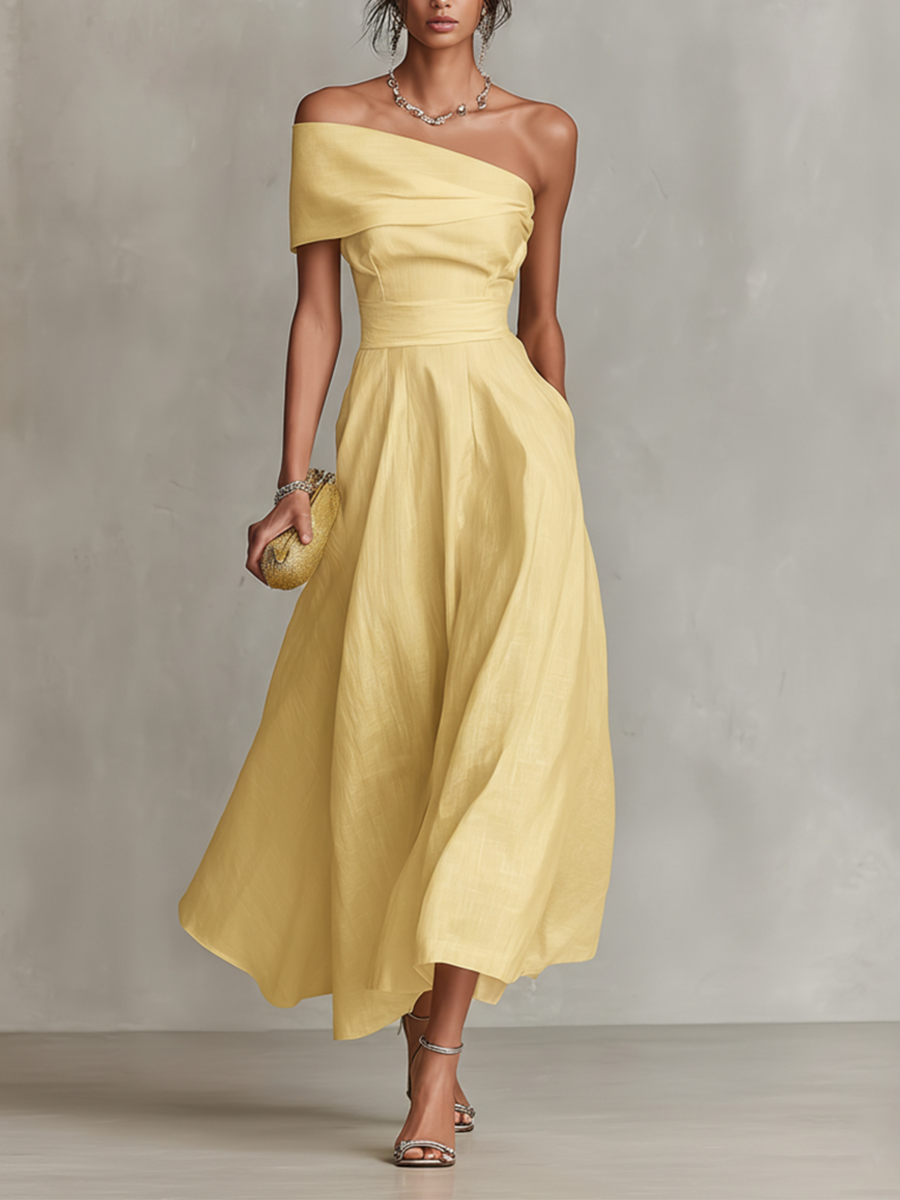 Elegant Chic | Women's Summer Dress with One-Shoulder Neckline | Fitted Waist for Timeless Style