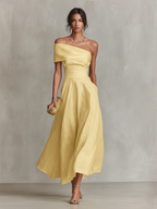 Elegant Chic | Women's Summer Dress with One-Shoulder Neckline | Fitted Waist for Timeless Style