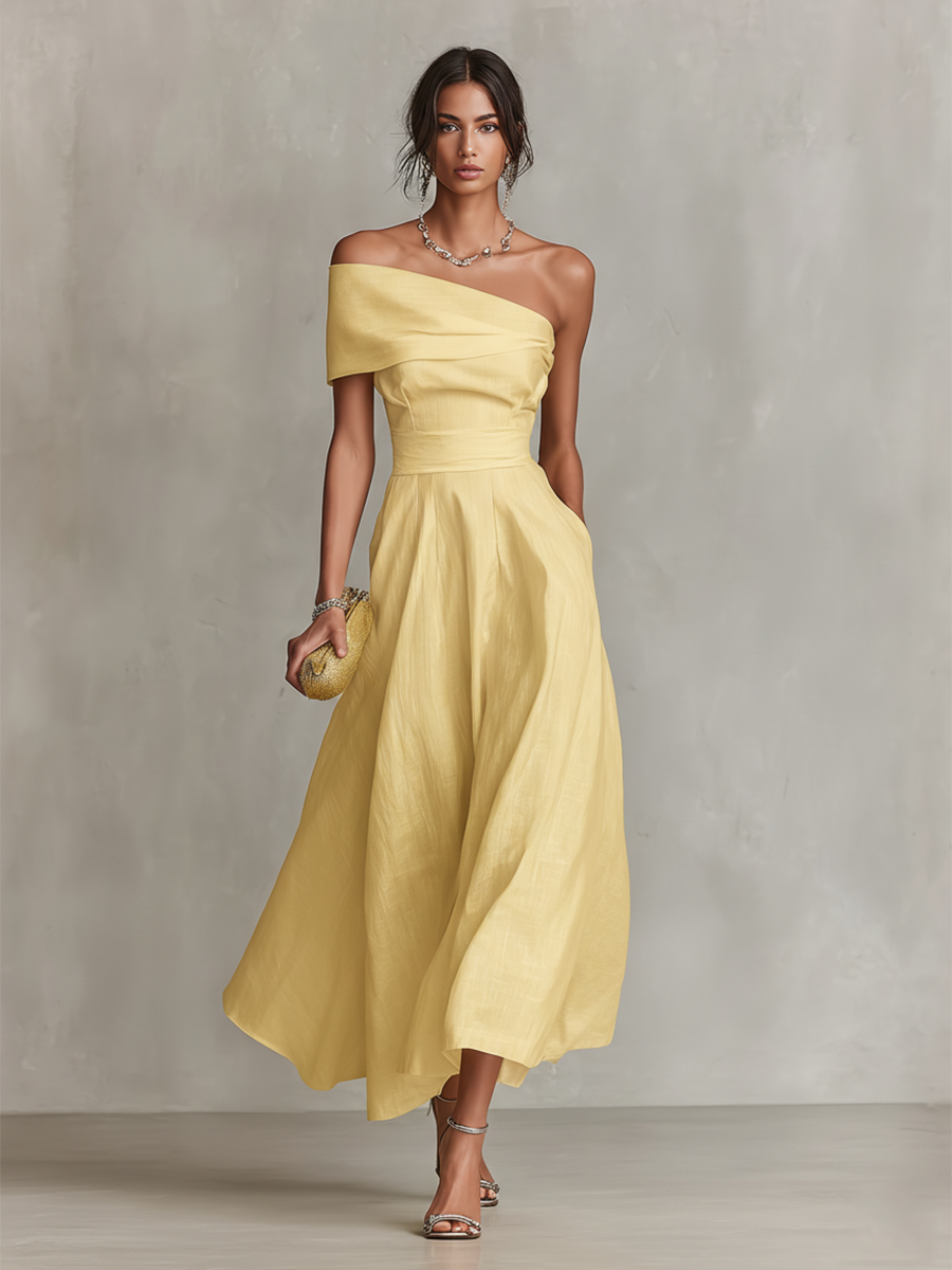 Elegant Chic | Women's Summer Dress with One-Shoulder Neckline | Fitted Waist for Timeless Style