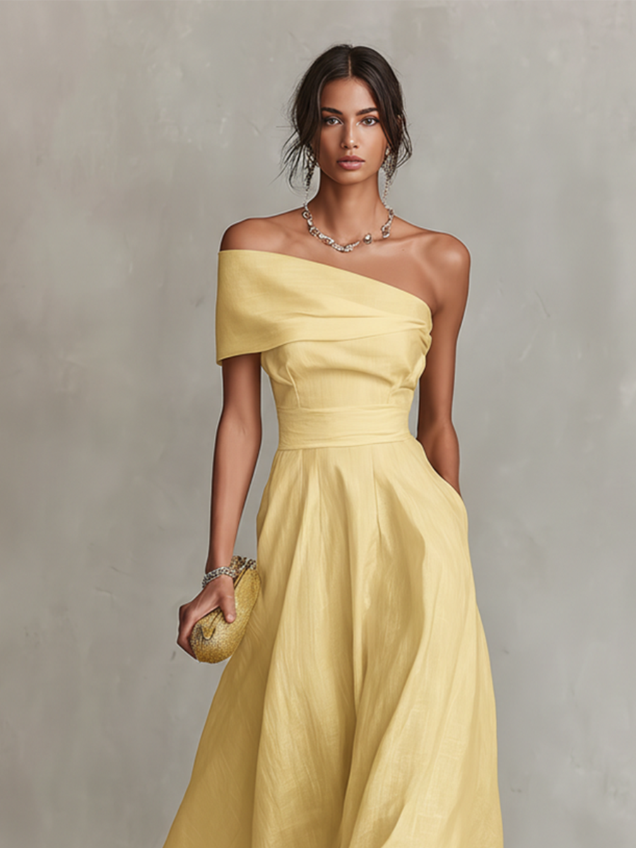 Elegant Chic | Women's Summer Dress with One-Shoulder Neckline | Fitted Waist for Timeless Style