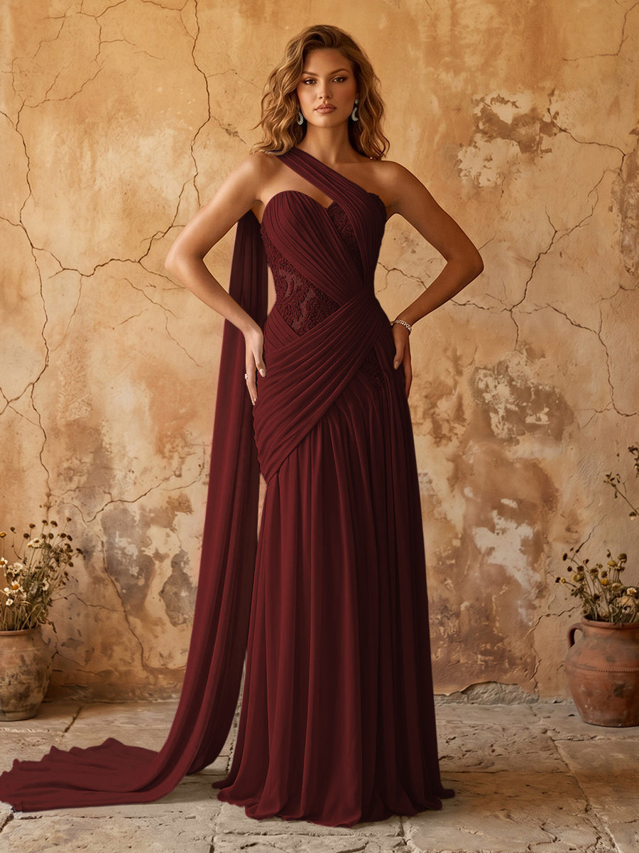 Elegant Chiffon Lace Applique A-Line Prom Dress Long Formal Gown