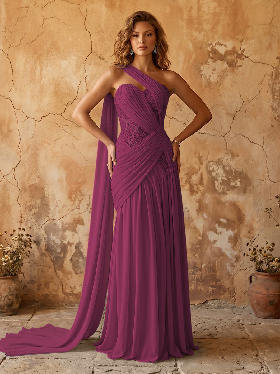 Elegant Chiffon Lace Applique A-Line Prom Dress Long Formal Gown