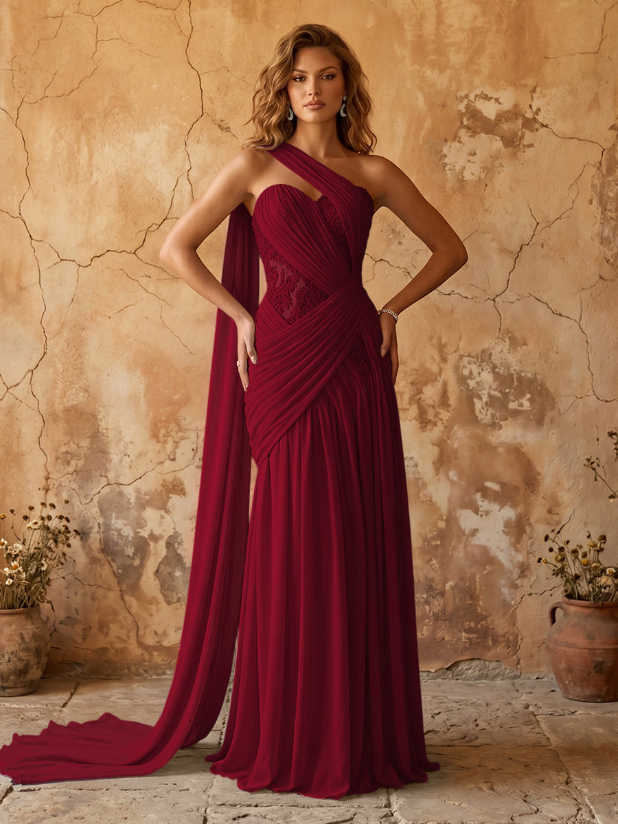 Elegant Chiffon Lace Applique A-Line Prom Dress Long Formal Gown