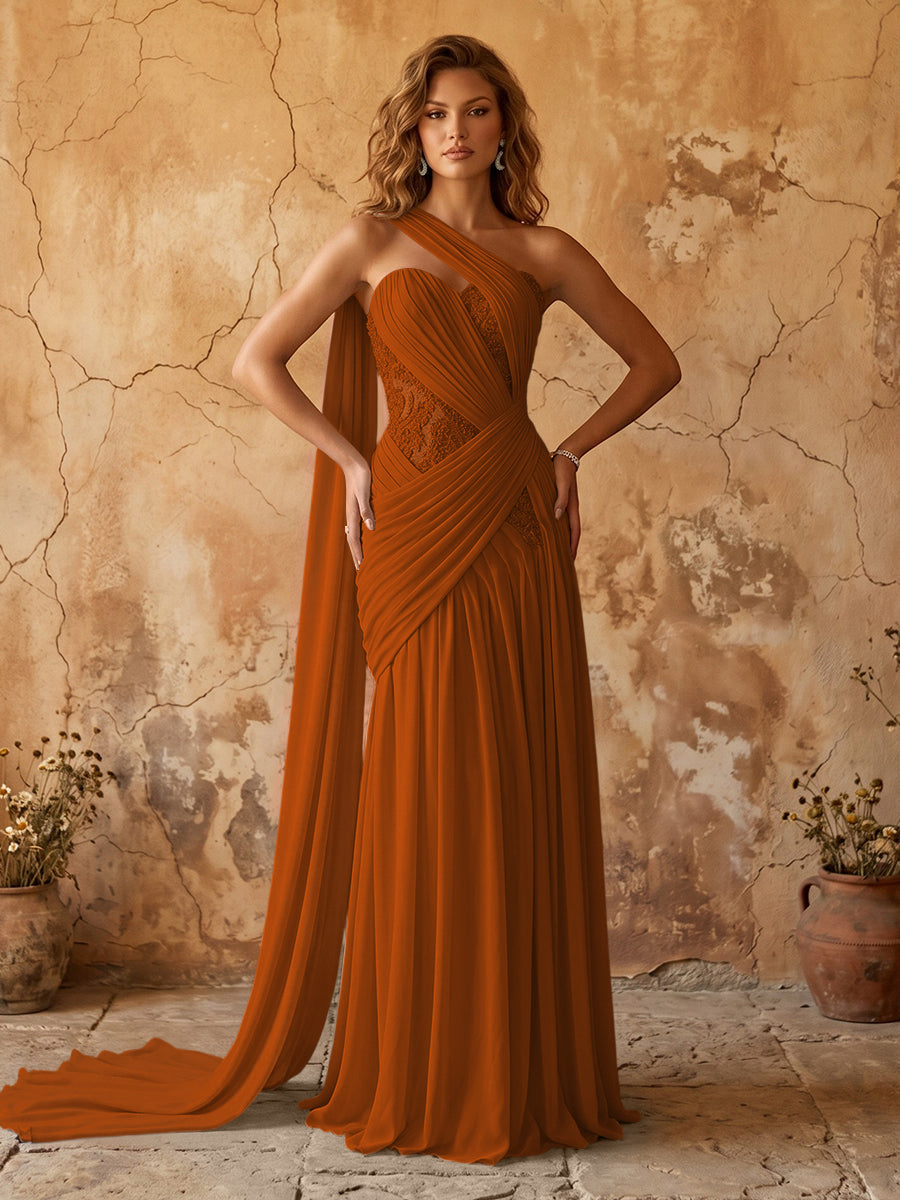 Elegant Chiffon Lace Applique A-Line Prom Dress Long Formal Gown