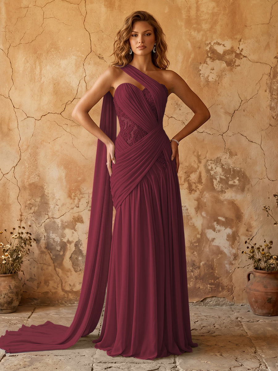 Elegant Chiffon Lace Applique A-Line Prom Dress Long Formal Gown