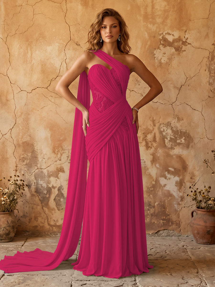Elegant Chiffon Lace Applique A-Line Prom Dress Long Formal Gown
