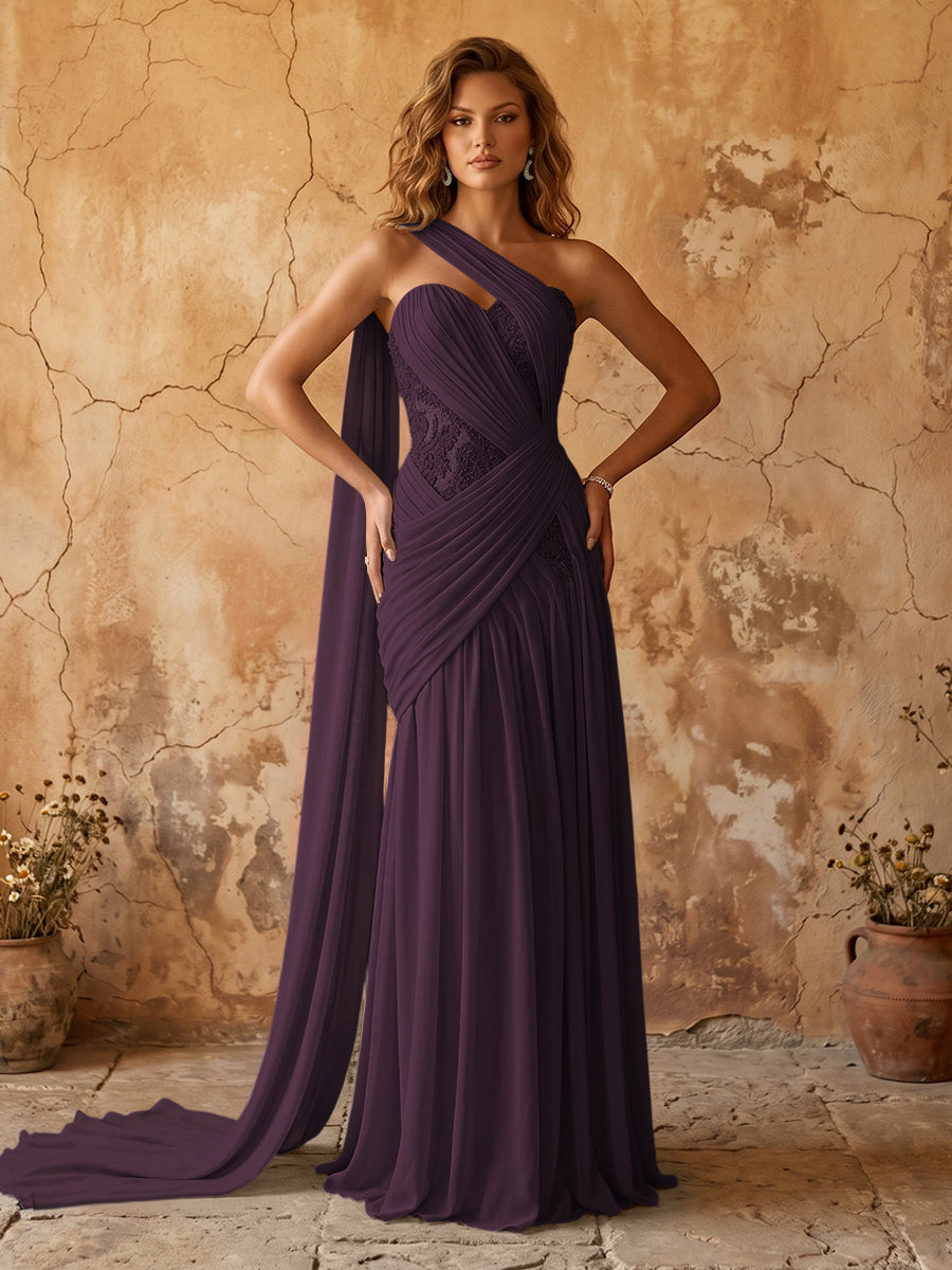 Elegant Chiffon Lace Applique A-Line Prom Dress Long Formal Gown