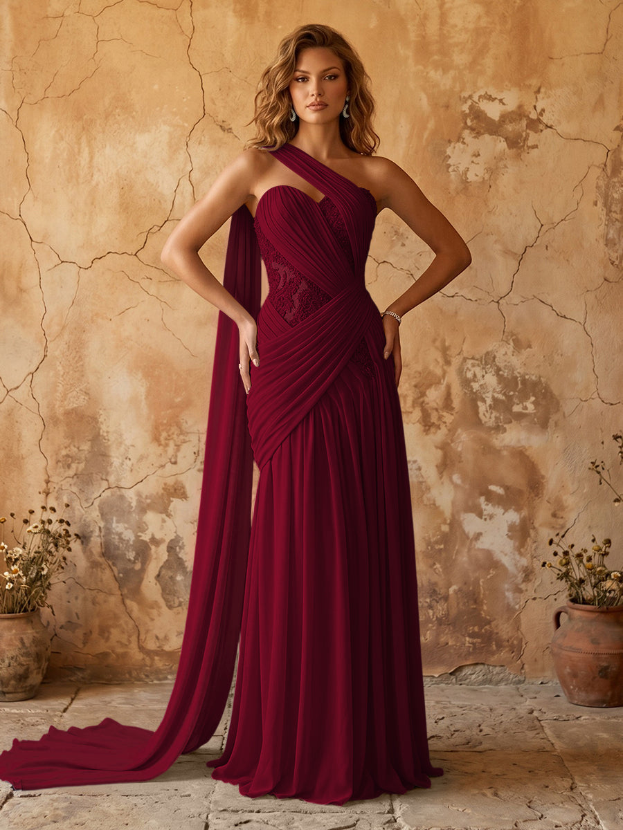 Elegant Chiffon Lace Applique A-Line Prom Dress Long Formal Gown