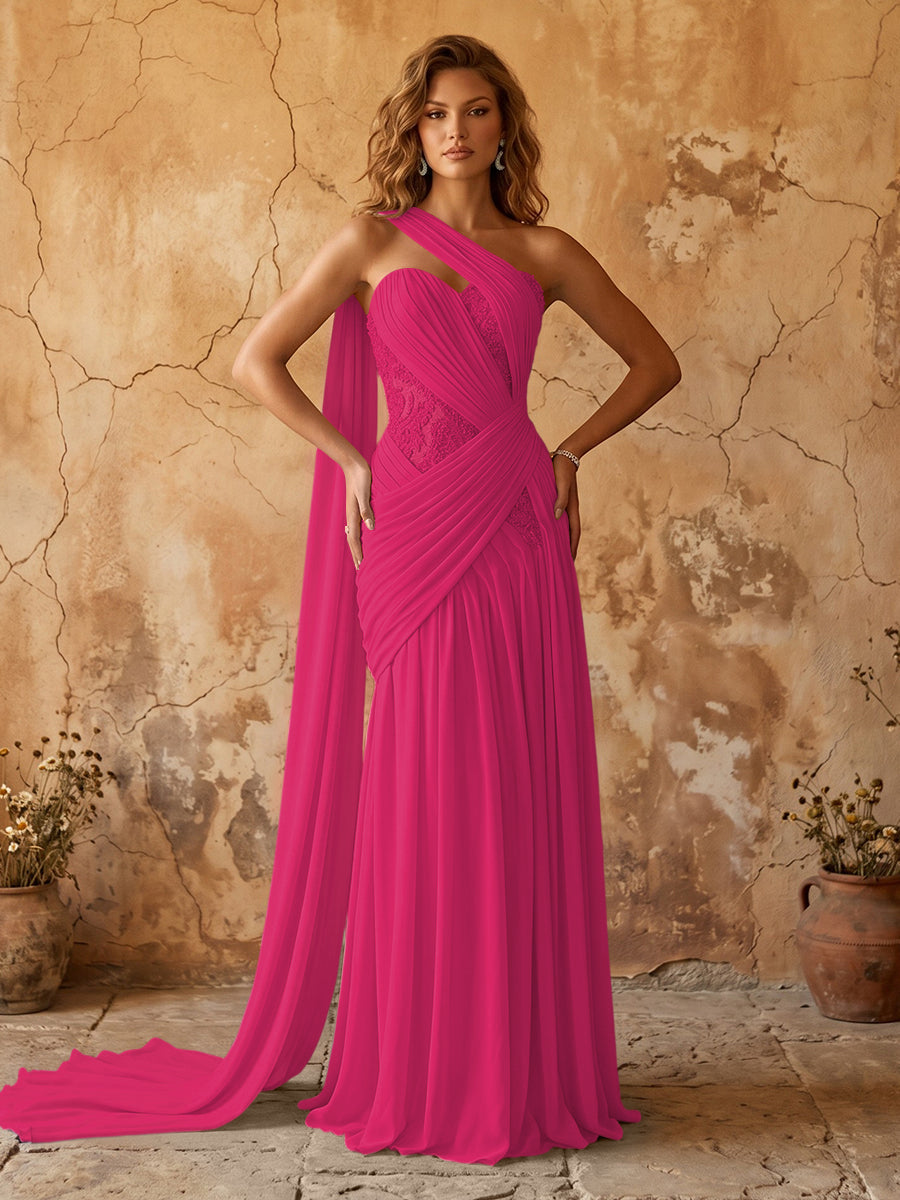 Elegant Chiffon Lace Applique A-Line Prom Dress Long Formal Gown