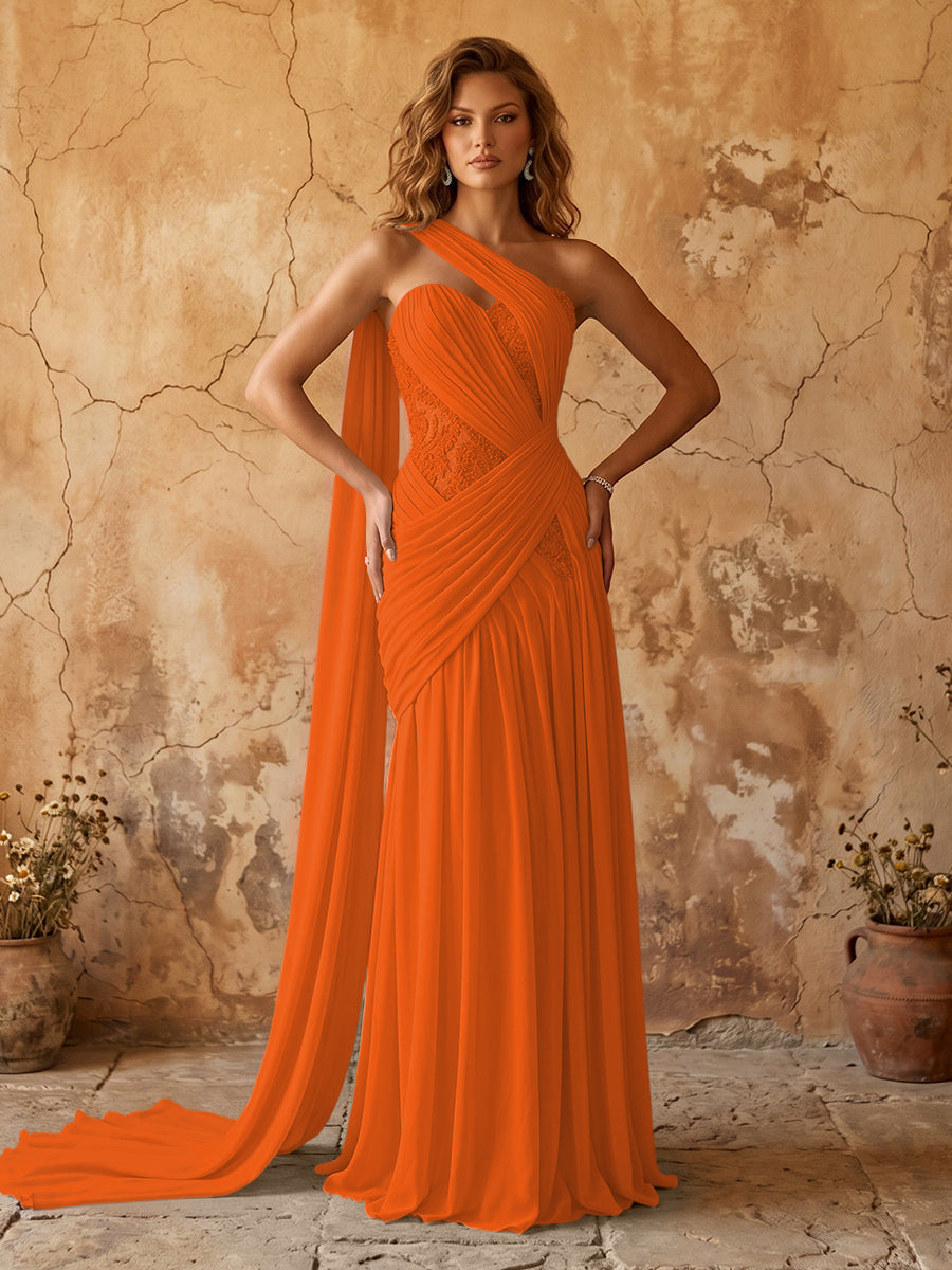 Elegant Chiffon Lace Applique A-Line Prom Dress Long Formal Gown