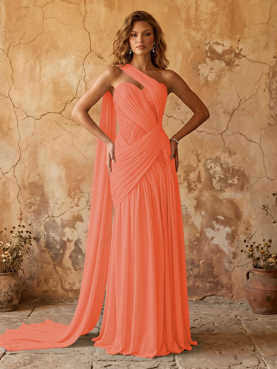 Elegant Chiffon Lace Applique A-Line Prom Dress Long Formal Gown