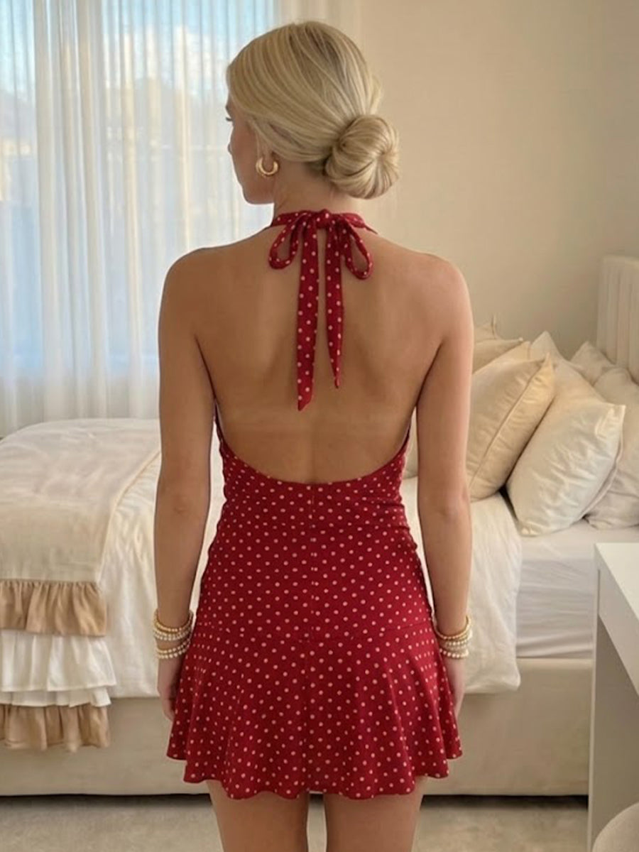 Chiffon Halter Neck Short Mermaid Cocktail Dress for Women