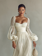 Elegant Chiffon | Long Sleeve Maxi Dress with Square Neckline | Flowy Design for Effortless Styling