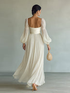 Elegant Chiffon | Long Sleeve Maxi Dress with Square Neckline | Flowy Design for Effortless Styling