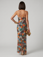 Elegant Collection | Fitted Maxi Dress with Halter Neckline & Scale Pattern | Long Dresses for Women with Flattering Silhouette
