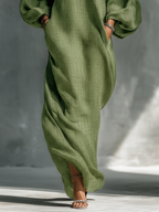 Elegant Collection | Long Sleeve Maxi Dress with Cold-Shoulder Design | Chic Style with Side Pockets for Effortless Fashion