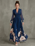 Elegant Collection | Long Sleeve Maxi Dress with Pleated Sheer Sleeves | Flattering Fit for Effortless Elegance