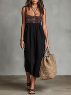 Elegant Collection | Midi Dress in Soft Faux Suede with Embroidered Details | Stylish Vacation Outfit for Effortless Chic