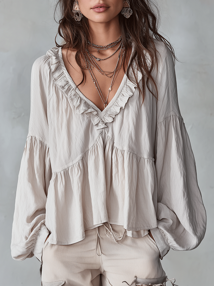Elegant Collection Blouse with Delicate Ruffle Design Stylish Summer Top for Women