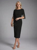 Elegant Collection | White Midi Dress with Split Sleeves | Comfortable Fit for All-Day Wear