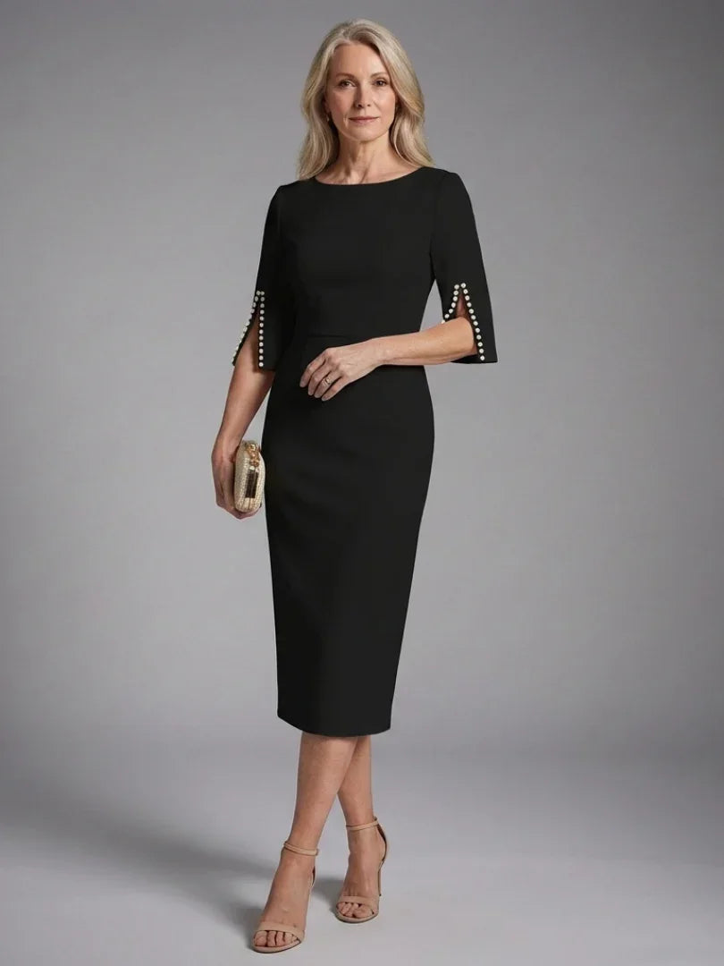 Elegant Collection | White Midi Dress with Split Sleeves | Comfortable Fit for All-Day Wear