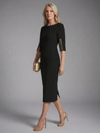 Elegant Collection | White Midi Dress with Split Sleeves | Comfortable Fit for All-Day Wear