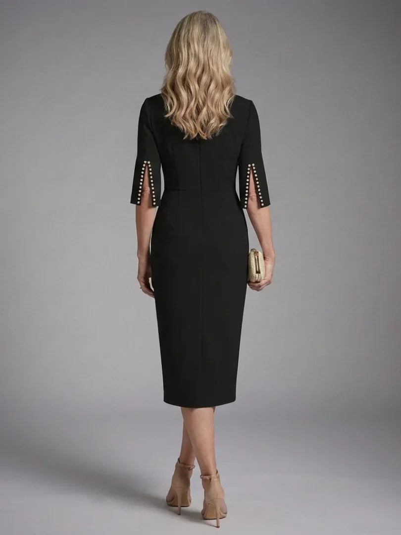 Elegant Collection | White Midi Dress with Split Sleeves | Comfortable Fit for All-Day Wear