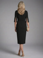 Elegant Collection | White Midi Dress with Split Sleeves | Comfortable Fit for All-Day Wear