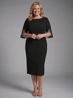Elegant Collection | White Midi Dress with Split Sleeves | Comfortable Fit for All-Day Wear