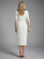 Elegant Collection | White Midi Dress with Split Sleeves | Comfortable Fit for All-Day Wear