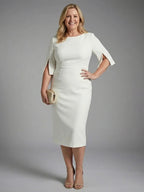 Elegant Collection | White Midi Dress with Split Sleeves | Comfortable Fit for All-Day Wear