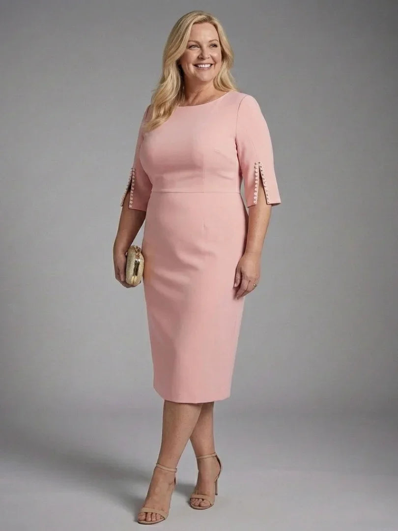 Elegant Collection | White Midi Dress with Split Sleeves | Comfortable Fit for All-Day Wear