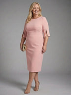 Elegant Collection | White Midi Dress with Split Sleeves | Comfortable Fit for All-Day Wear