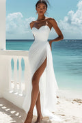 Elegant Collection | Women's A-Line White Dress with Sweetheart Neckline | Timeless Chiffon for Special Occasions