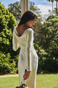 Elegant Collection | Women's Dress with Cowl Back Design | Stylish Midi Dress for Modern Brides