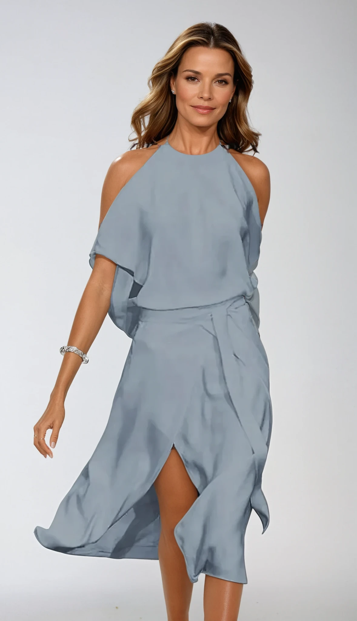 Elegant Collection | Women's Dress with Halter Neckline & Cold Shoulder Sleeves | Chic Midi Style for Special Events