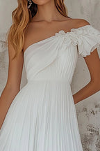 Elegant Collection | Women's White Dress with One Shoulder Design | A-Line Silhouette for Special Occasions
