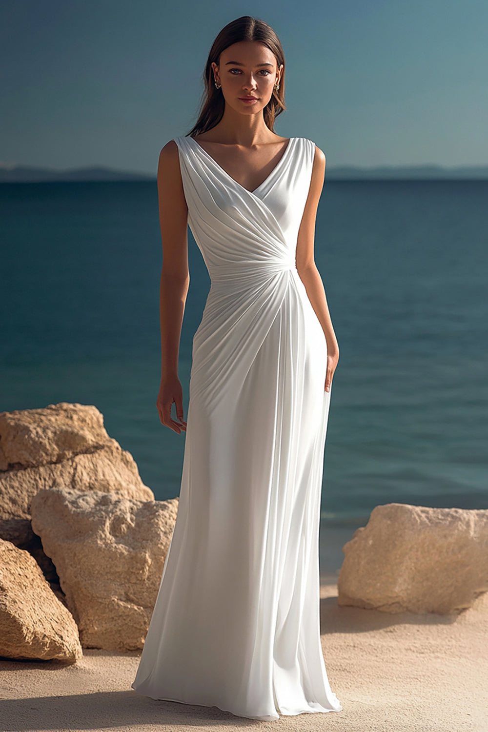 Elegant Collection | Women's White Dress with Ruched Design | Timeless Style for Special Occasions