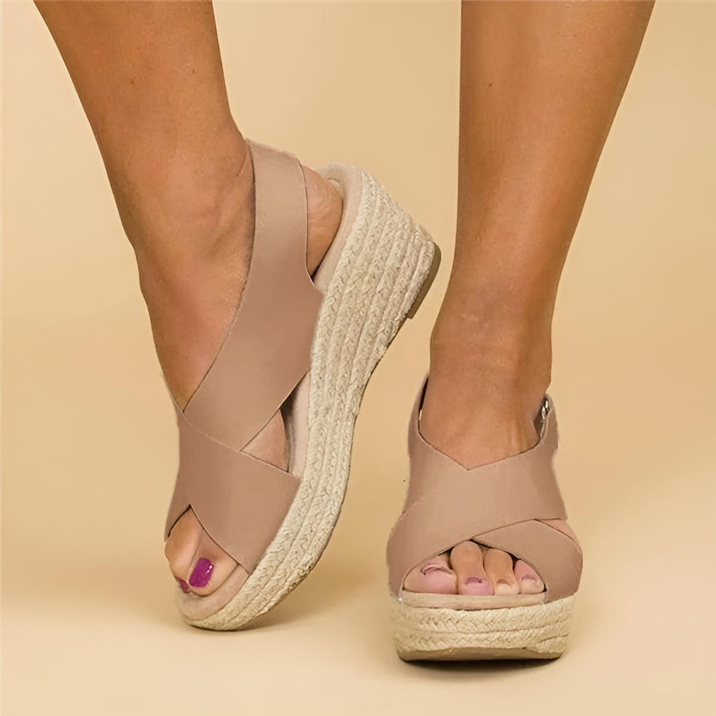 Elegant Espadrille Wedge Sandals with Adjustable Cross Straps | Orthopedic Comfort for All-Day Wear