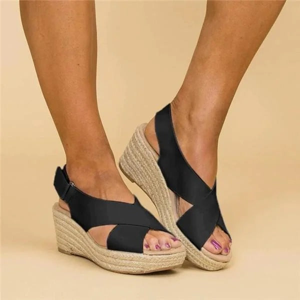Elegant Espadrille Wedge Sandals with Adjustable Cross Straps | Orthopedic Comfort for All-Day Wear