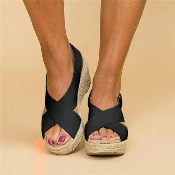 Elegant Espadrille Wedge Sandals with Adjustable Cross Straps | Orthopedic Comfort for All-Day Wear
