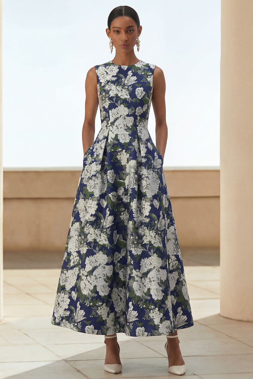Elegant Floral A-Line Dress for Women with Pockets | Perfect Wedding Guest Attire